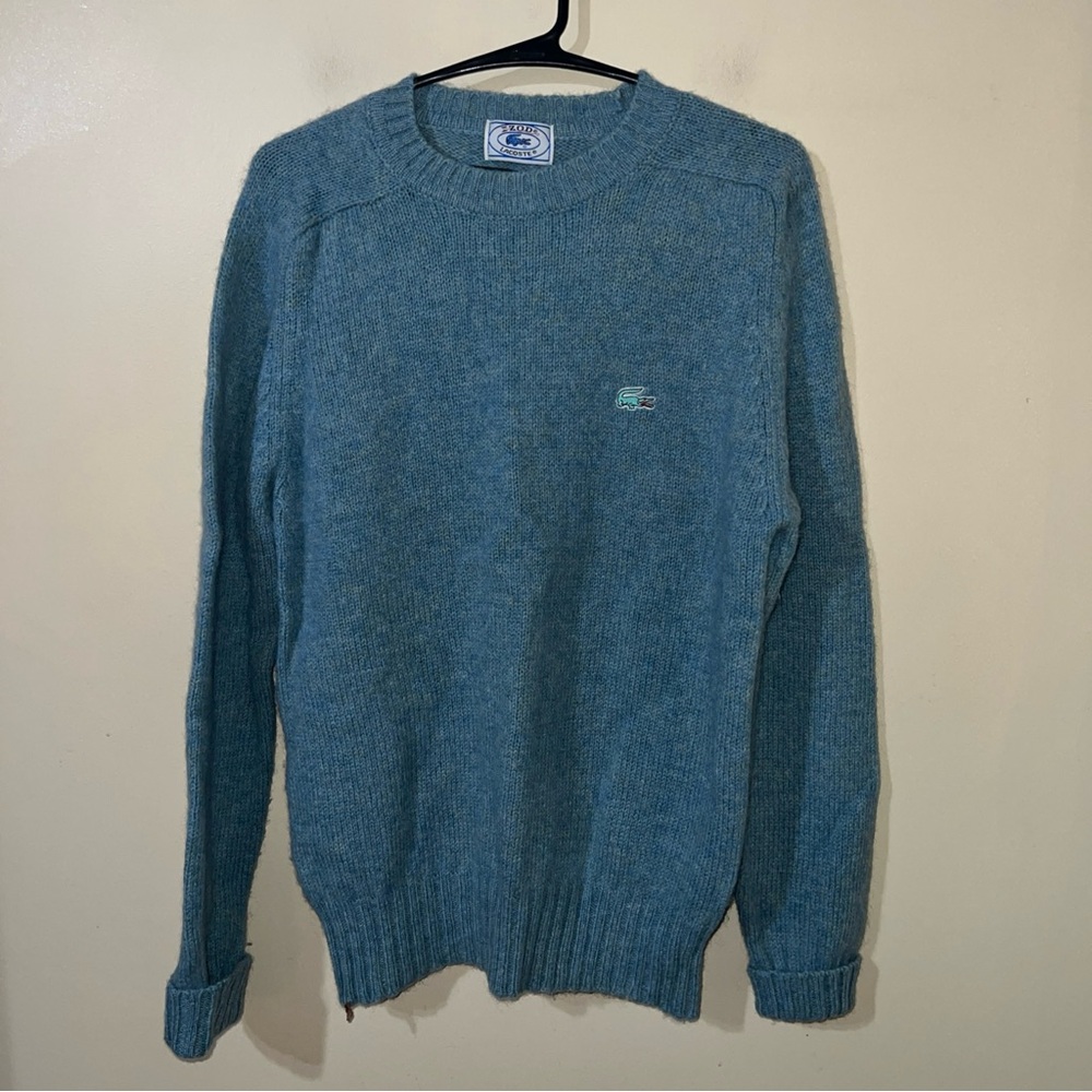 Lacoste Men's Blue-Green Crewneck Sweater Medium Wool